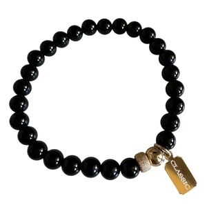 6mm Polished Onyx Stretch Bracelet with 14k Gold Filled Spacers and Designer Tag